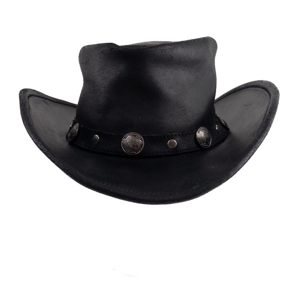 Minnetonka Other - Minnetonka Buffalo Nickel Outback Cowboy Hat Size Medium Black Suede Leather